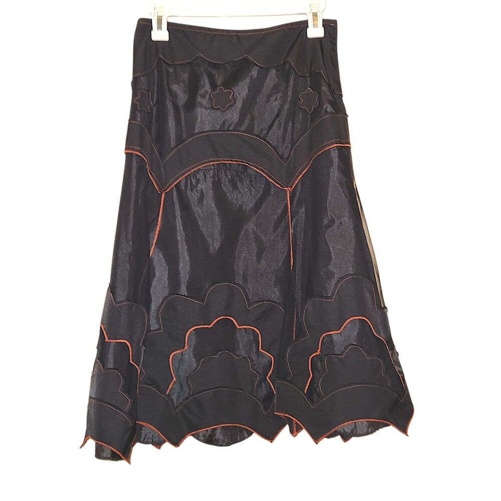 Vintage Extreme Nylon Grunge Goth Patchwork Floral Appliqué Skirt Size US 6